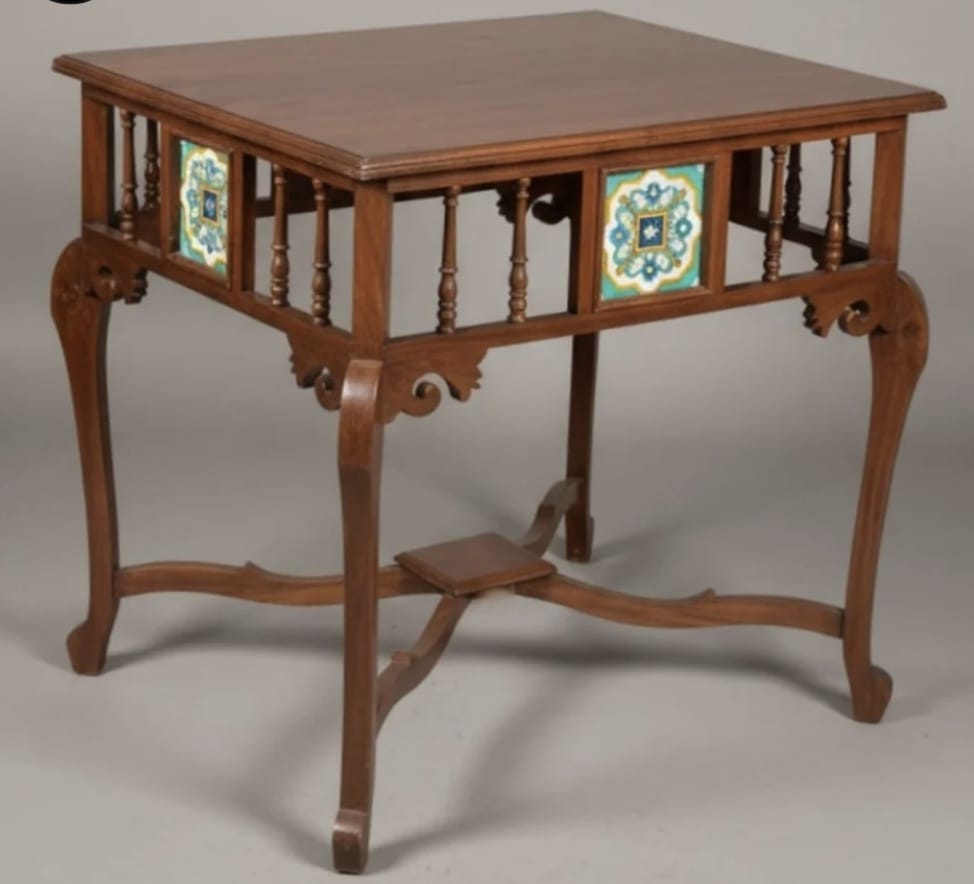 Vintage Carved Console Table with Tiles inlay