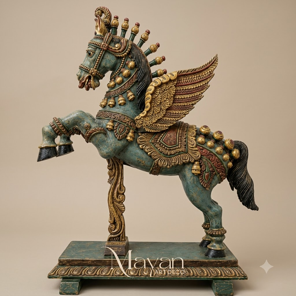 HANDCRAFTED WOODEN HORSE STATUE