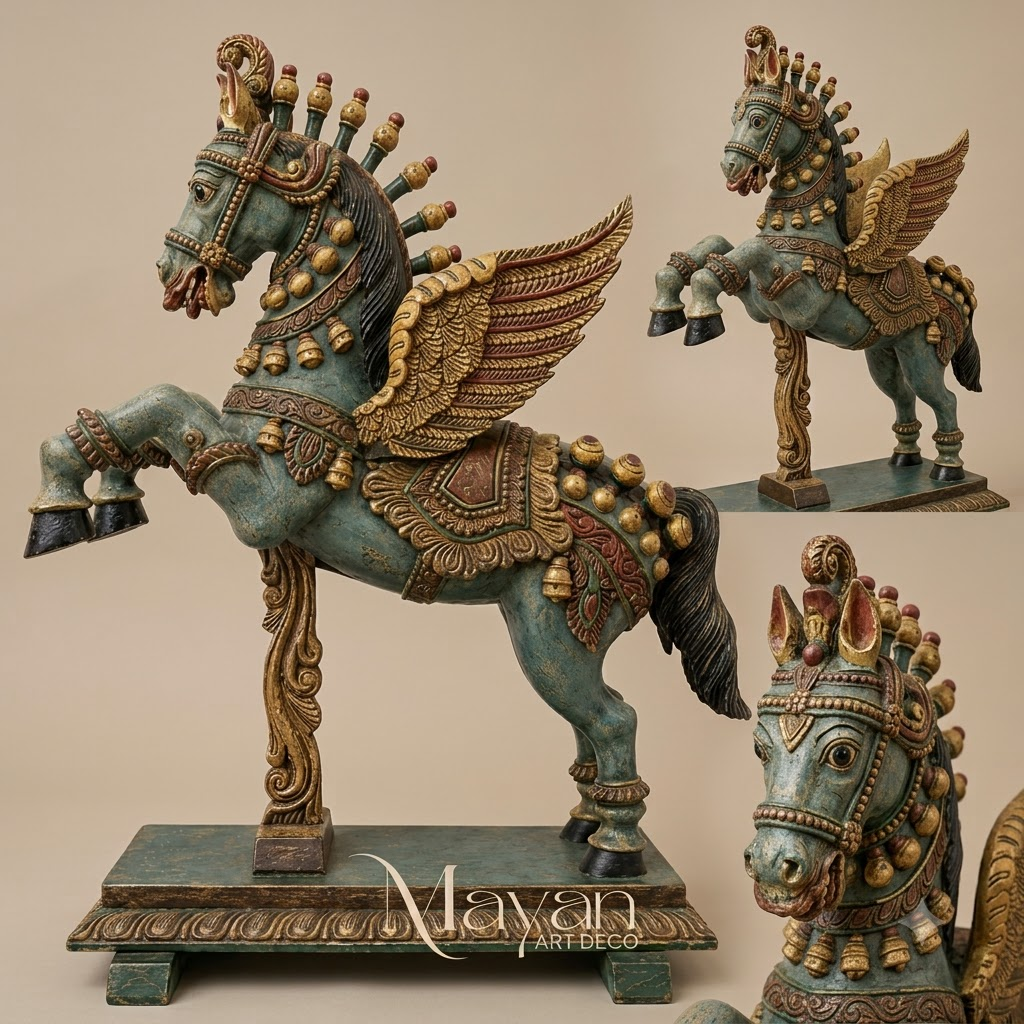 HANDCRAFTED WOODEN HORSE STATUE