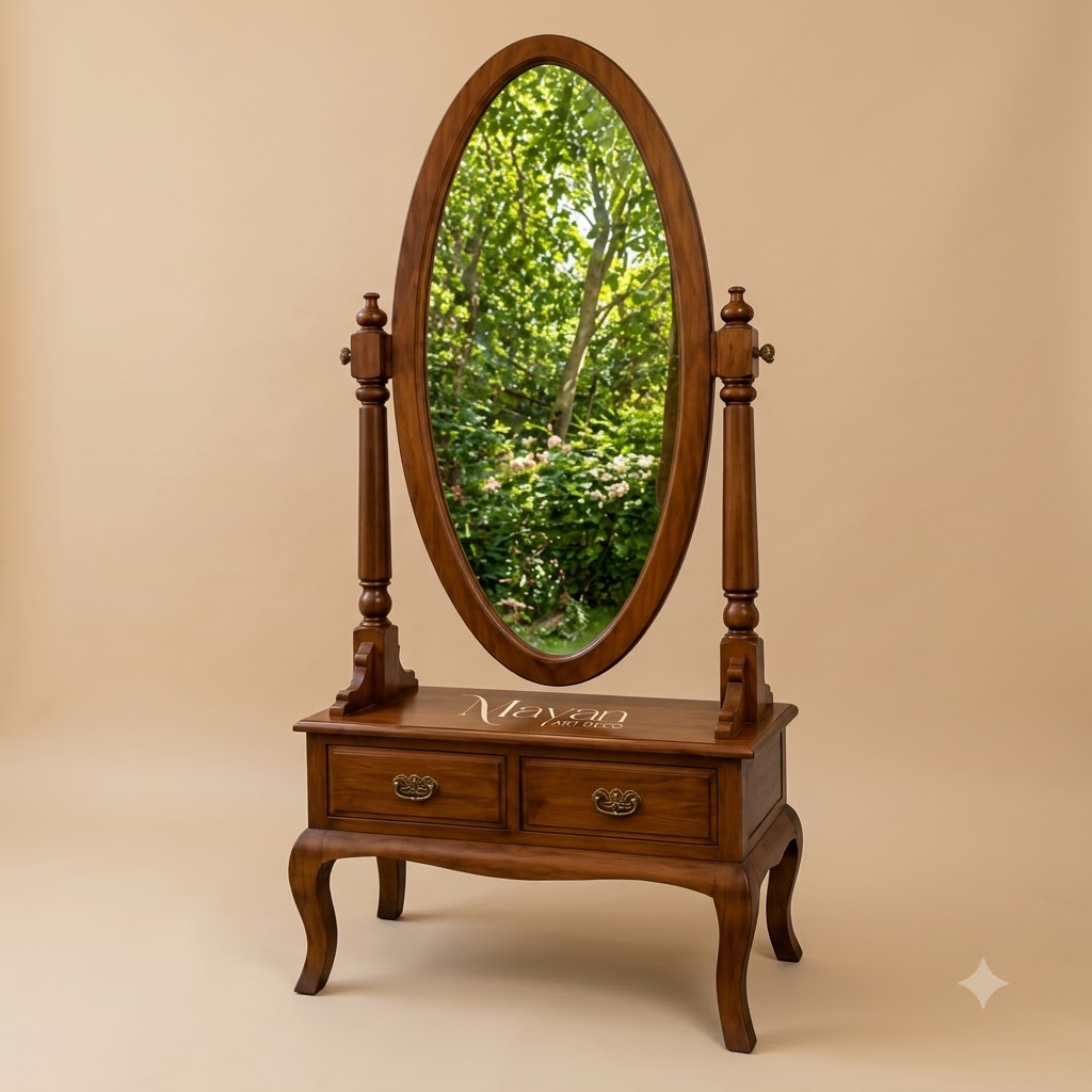 Heritage Oval Mirror Burma Teak Wood Dressing Table