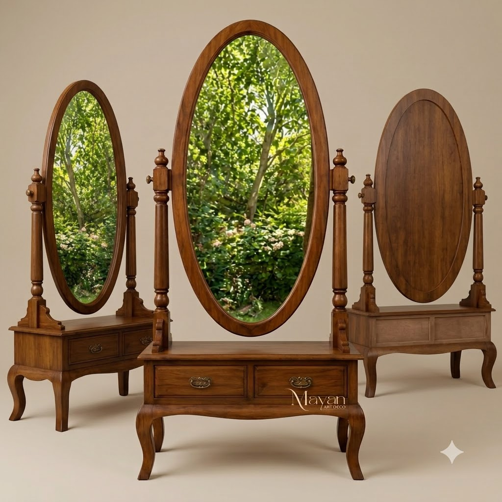 Heritage Oval Mirror Burma Teak Wood Dressing Table