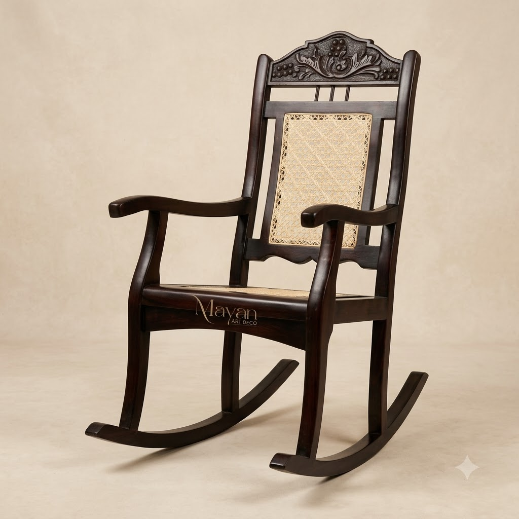 Heritage Burma Teak Wood Handwoven Cane Rocking Chair