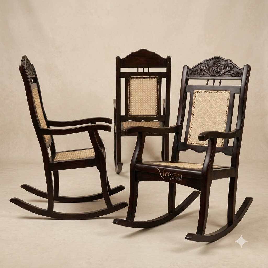 Heritage Burma Teak Wood Handwoven Cane Rocking Chair