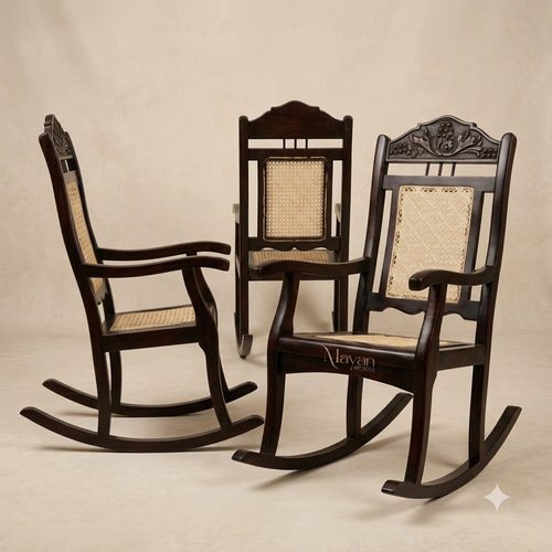 Heritage Burma Teak Wood Handwoven Cane Rocking Chair