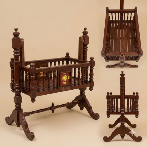 Burma Teak - Heritage Carved Wooden Rocking Baby Cradle