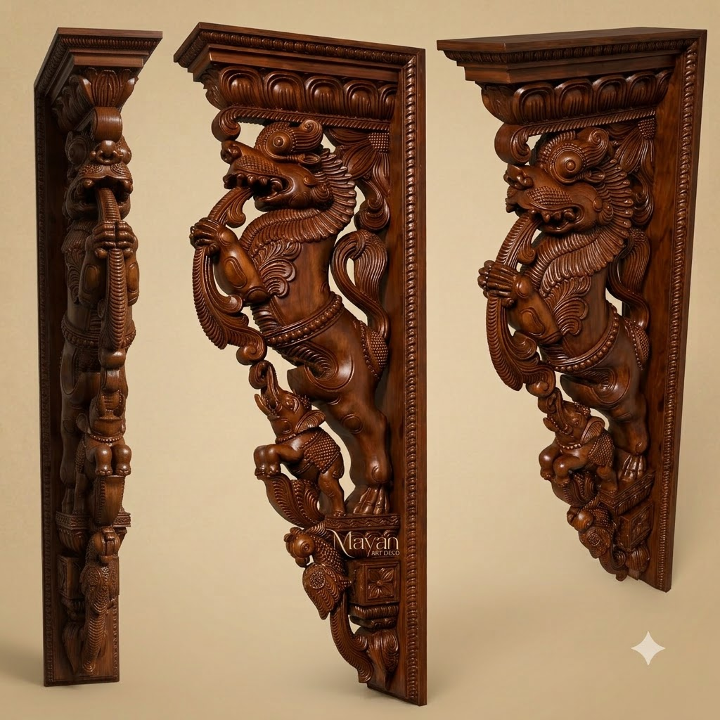 Traditional Yali Carved Burma Teak - Wooden Wall Bracket