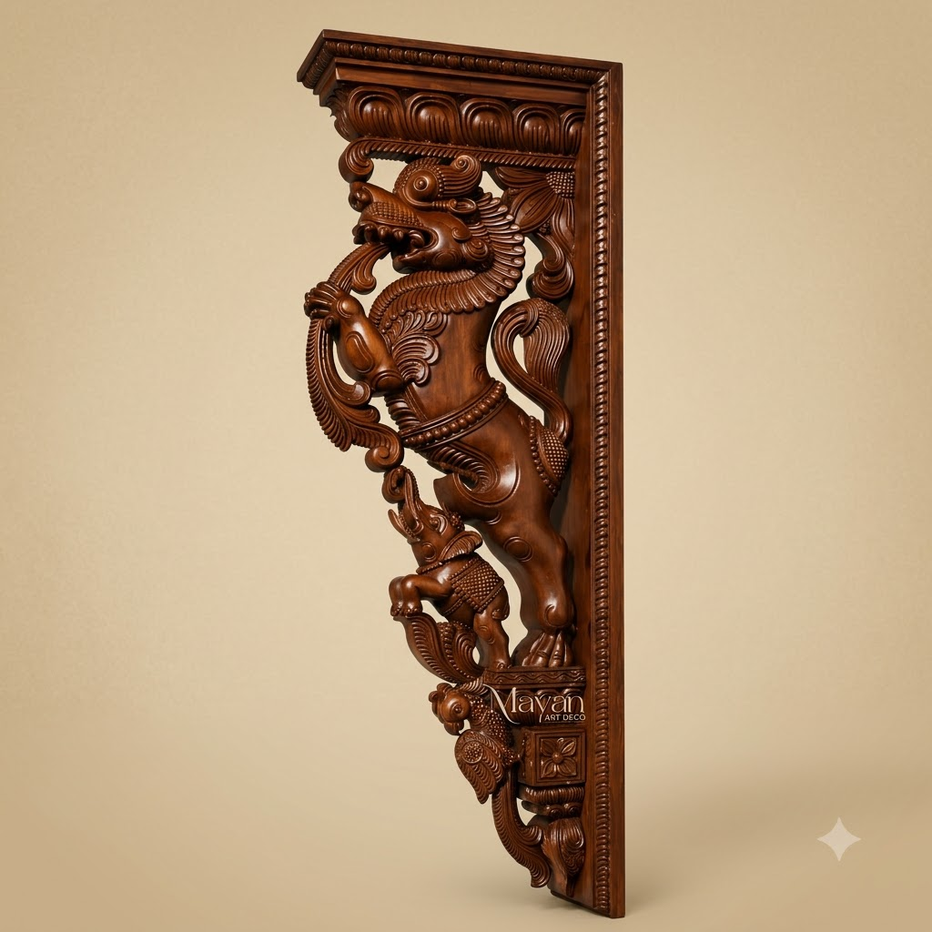 Traditional Yali Carved Burma Teak - Wooden Wall Bracket